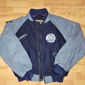 Vintage Polaris Varsity Navy Gray Bomber Jacket, Made In Canada Men's Large/XL